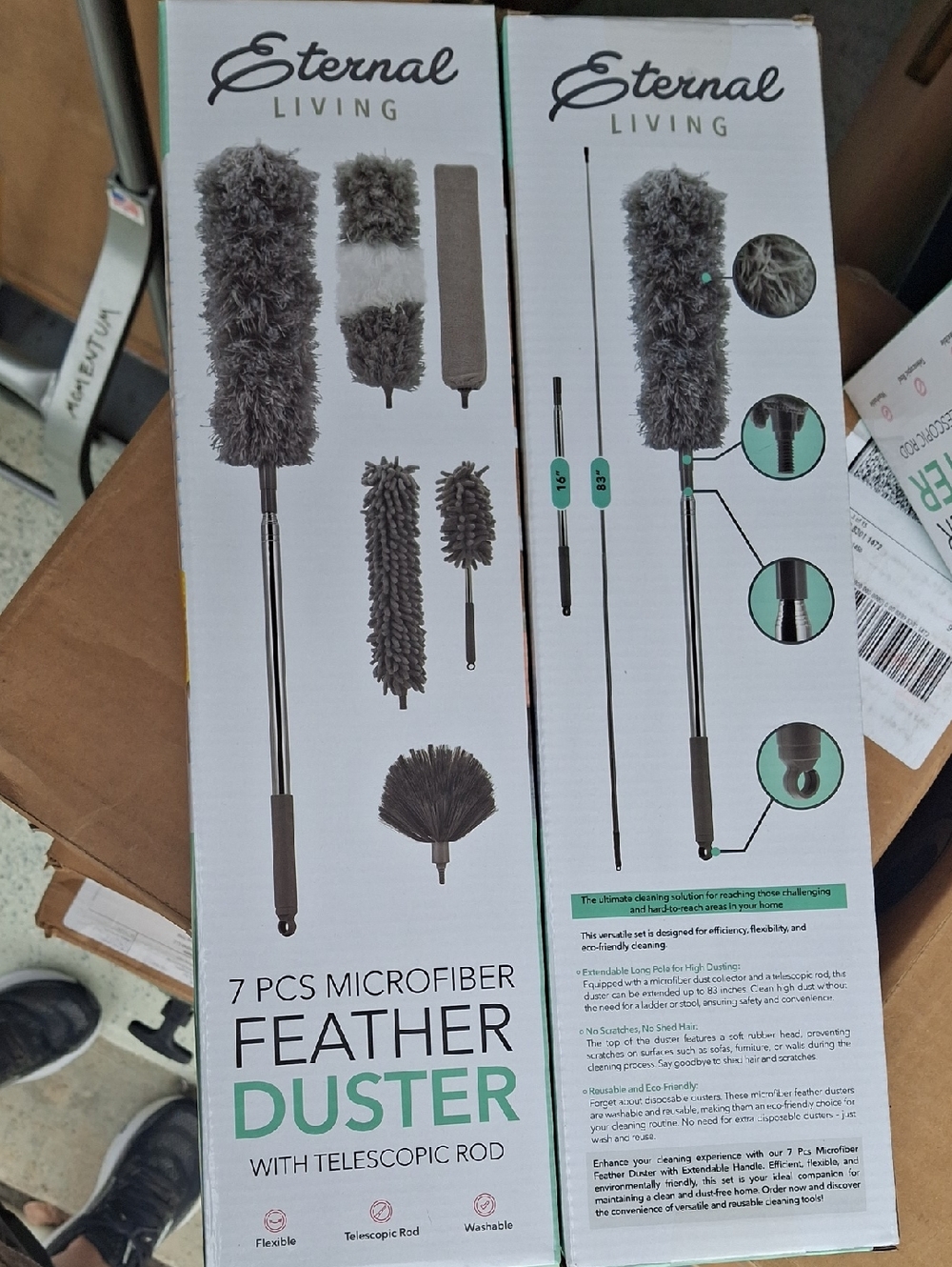 NWT  gray and black microfiber feather duster set